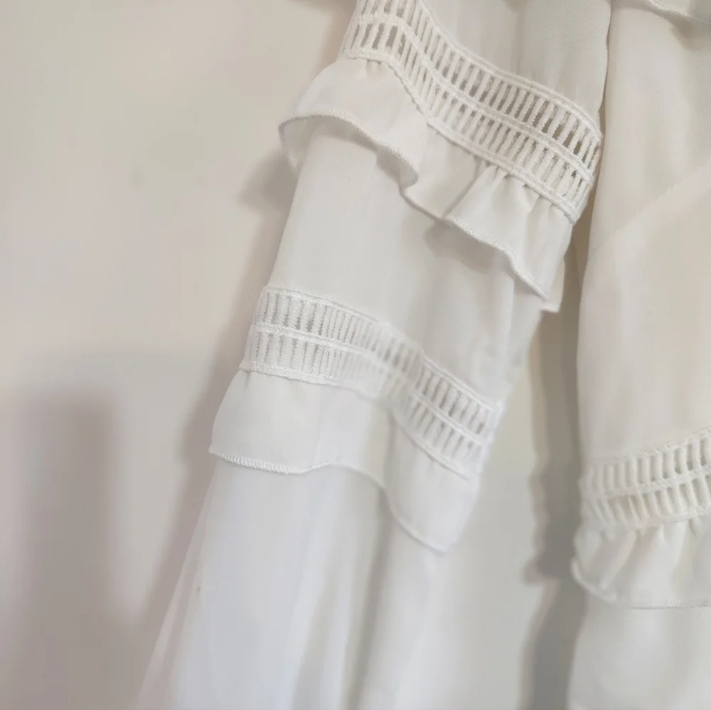 Romantic white dress NEW ruffled cutout details and pleated skirt. Shabby CHIC S - Picture 11 of 13